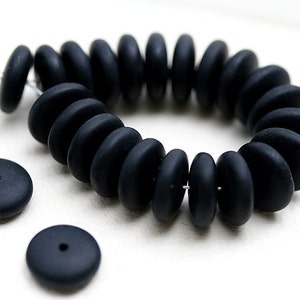 9mm Matte black rondelle beads Czech glass spacers rondel 30Pc - 2229