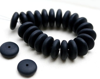 9mm Matte black rondelle beads Czech glass spacers rondel 30Pc - 2229