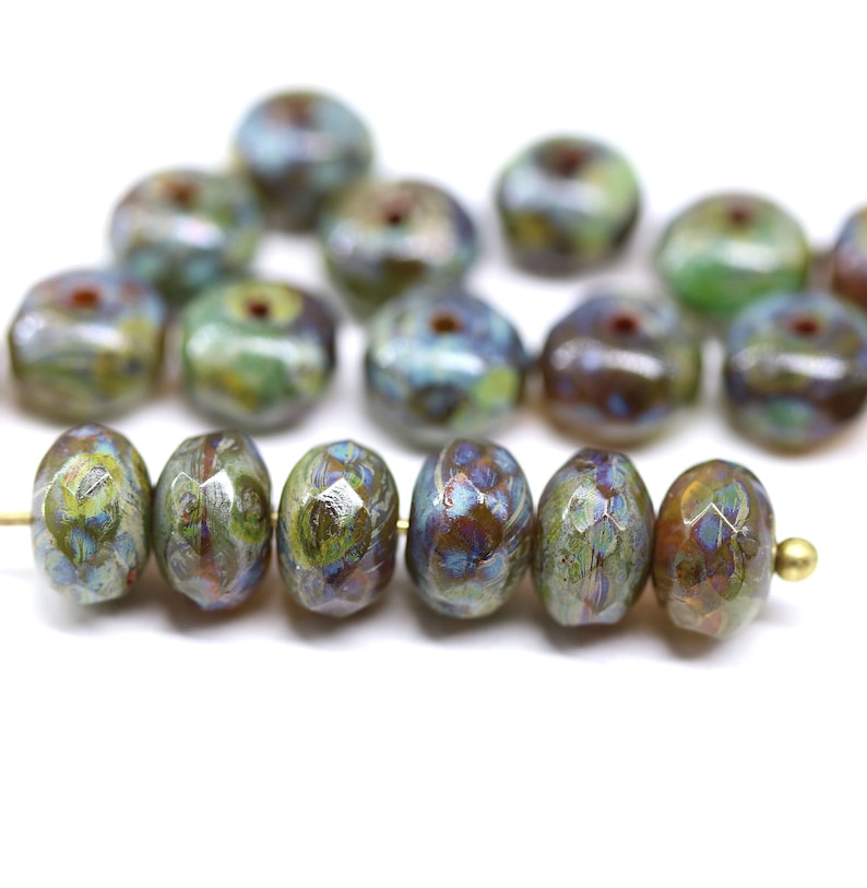 5x8mm Picasso Czech glass rondelle beads, gemstone cut rondels, 20pc 2600 image 2