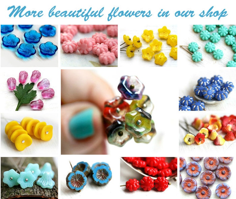 9mm blue daisy flower beads, Golden inlays, czech glass floral beads 20Pc 1596 image 4