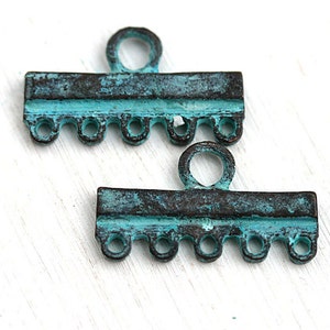 5 Stränge Verbinder, Verdigris Grün Patina Endleiste, patinierte Schmuckteile, griechisches Metallguss 2Stk F384 Bild 1