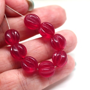 10mm Red czech glass round beads Melon shape carved beads 10pc - 4072