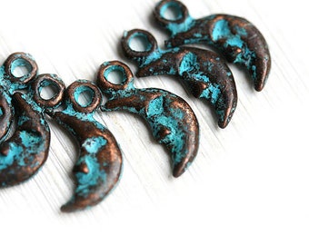 Verdigris Patina Copper Crescent Moon Charms: Astrology Jewelry (6pc)