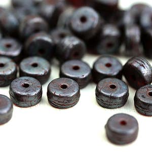 Dark Red Rondelle beads 6x3mm pressed czech glass rustic spacers 3x6mm Matte Metallic luster rondels 40Pc 2919 image 3