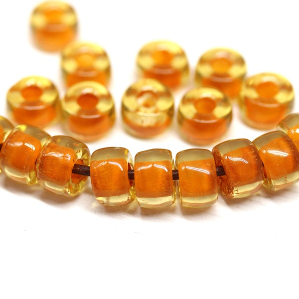 9mm Orange yellow pony beads Dark orange Czech glass roller beads 3mm hole round spacer beads, 20pc - 3612