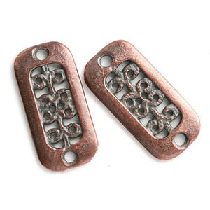 Antique copper rectangle two hole connectors Ornament metal casting patina findings rectanglular charms 2Pc 2102 image 4