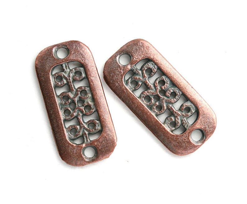 Rectangle de cuivre antique deux connecteurs de trous Ornement métal coulée patine découvertes charmes rectangulaires 2Pc 2102 image 4
