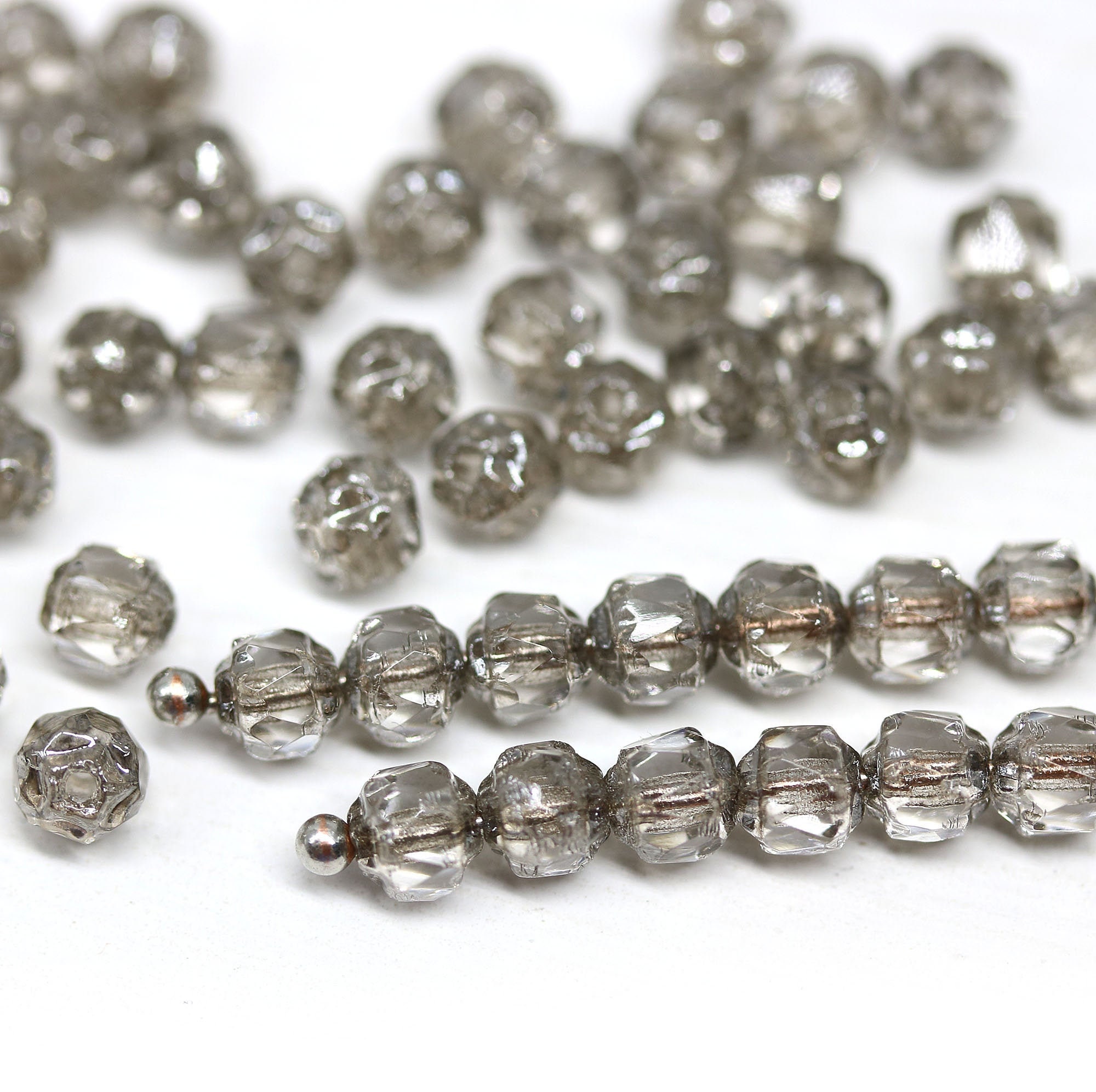 50pcs Crystal Metallic Silver Czech Glass Cathedral Faceted Fire Polished Beads