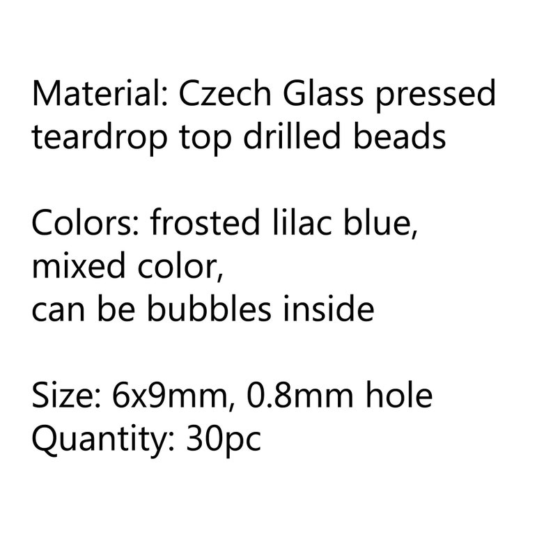 6x9mm Lilac teardrop czech beads, frosted glass purple blue drop beads 30pc 5356 image 3