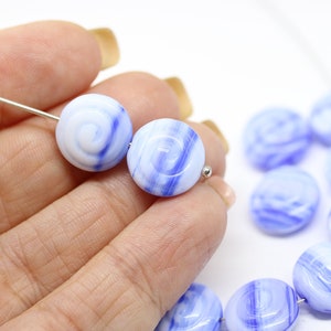 Blue shell spiral beads White blue Czech glass seashells nautilus 13mm 6Pc 1211 image 3