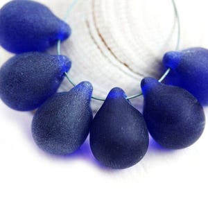 10x14mm Matte Dark Blue glass Teardrop beads, frozen Blue czech glass beads, large Briolettes 6Pc 1930 image 2