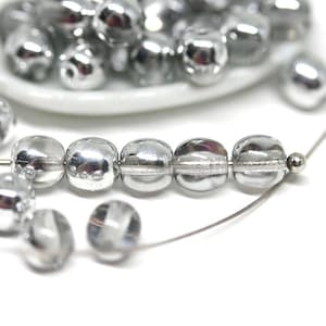 5mm Silver Coated Czech Glass Beads: Round Spacer Druk - 40Pc