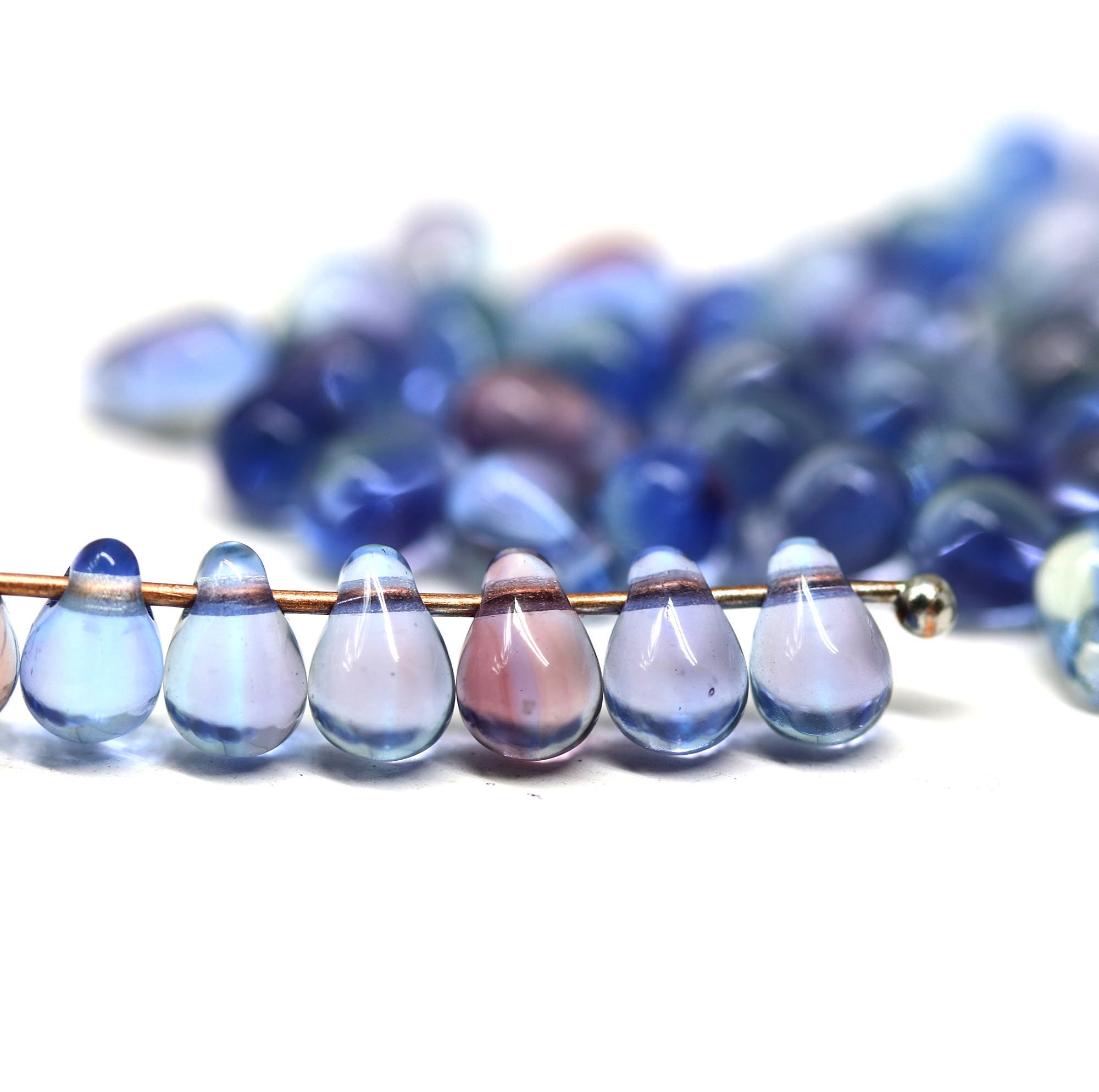 5x7mm czech glass top drilled pale blue drop beads for jewelry making 50pc Light blue purple teardrops 1813