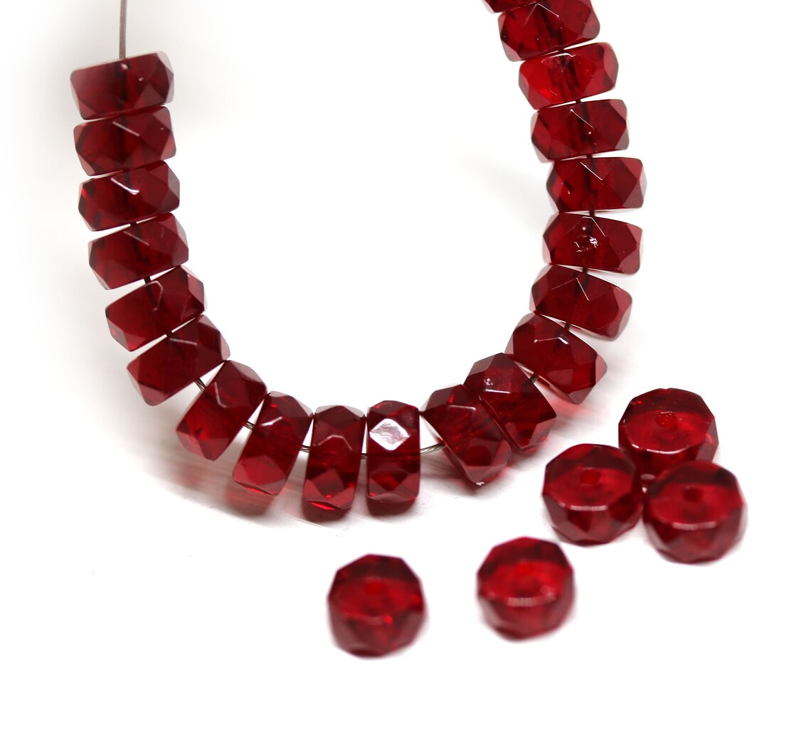 6x3mm Dark Red Fire Polished Rondelle Beads, Czech Glass Rondels ...