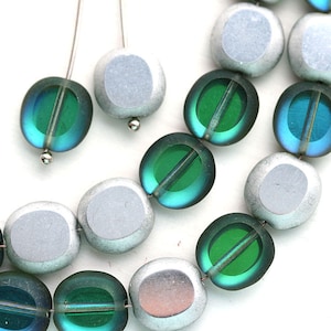 Teal Green Czech Glass Beads with Silver Coating (10x9mm, 15pc)