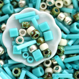Turquoise Silver Seed Beads Mix - Island - MayaHoney Special Mix TOHO japanese seed beads bugle rocailles - S1124