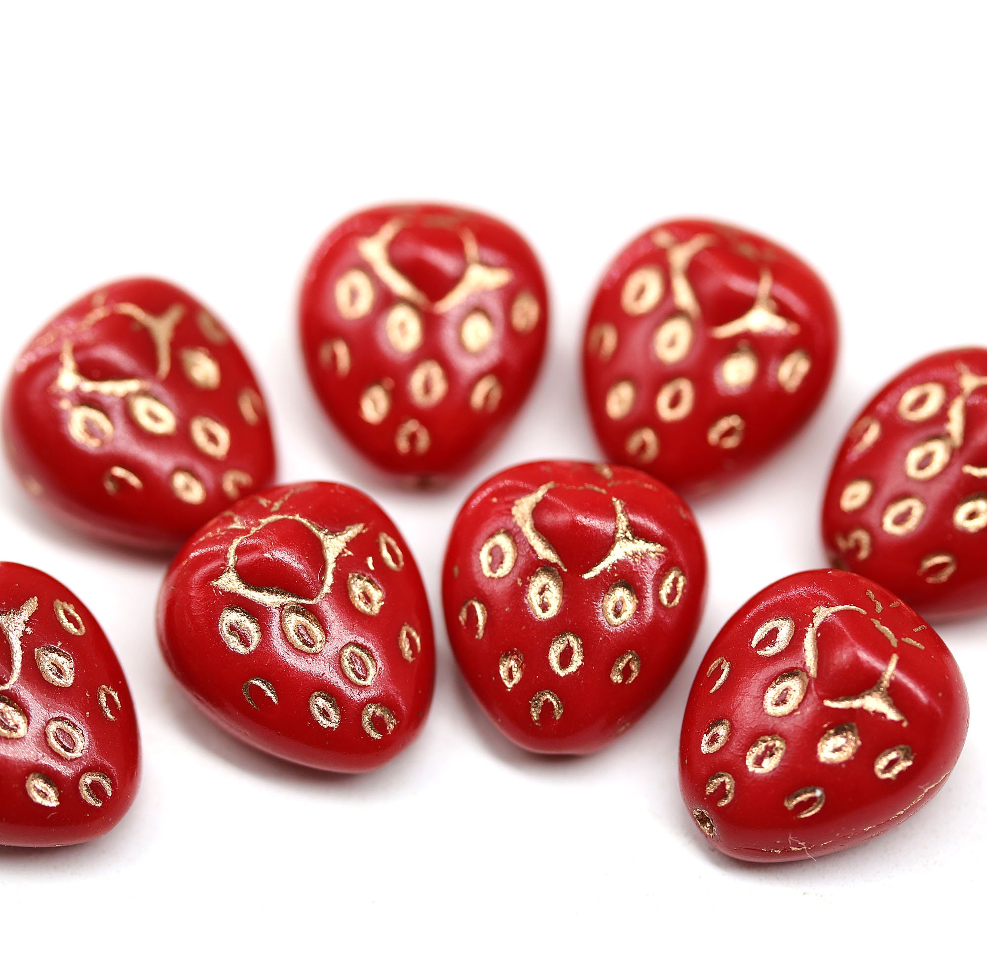 Strawberry Beads Czech Glass Strawberry Beads, 10pc, Czech Berry Beads Red  and Silver 