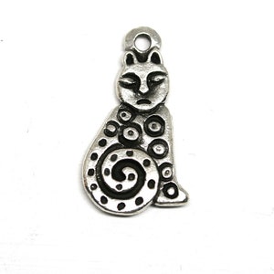 Silver cat pendant bead Double sided cat charm Antique Silver Cat pendant charm Greek metal casting, Lead Free - F412