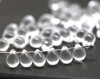 5x7mm Crystal clear teardrops czech glass top drilled drop beads for jewelry making, 50pc - 5067