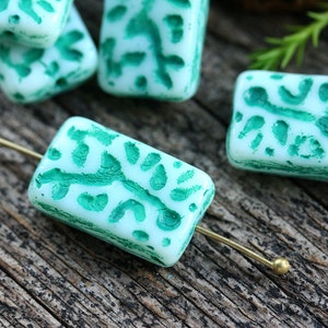 White Green rectangle beads Green Branch Large beads White czech glass rectangle beads 6pc 18x11mm 0581 image 3