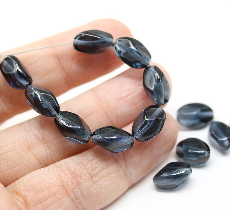 11x7mm Dark montana blue oval beads Czech glass blue gray barrel beads, 20Pc 2115 image 3