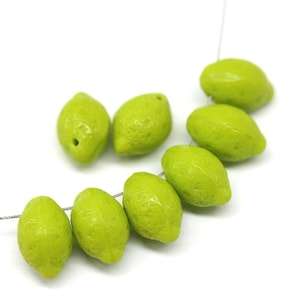 Lemon beads Czech glass lime fruit beads Vegan jewelry 14x10mm Green