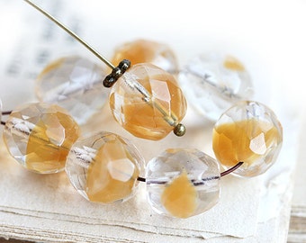 10mm Clear beige Round beads Crystal clear Fire polished czech glass large ball beads - 10Pc - 2518