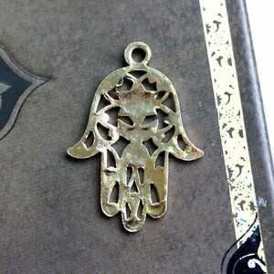 Golden Hamsa hand charm Filigree raw brass pendant Healing hand Protection symbol 1Pc F091 image 2