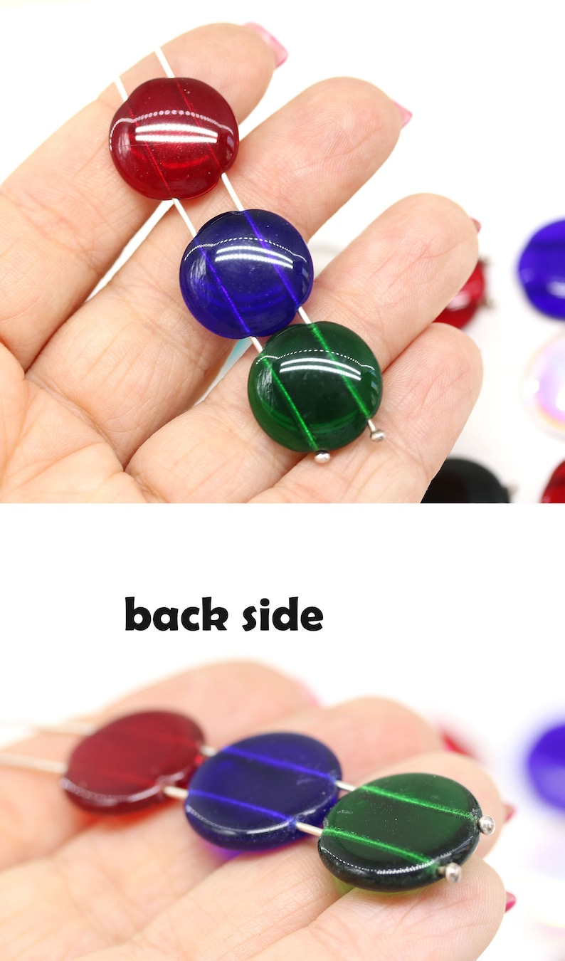 18mm Round dome cabochon beads Two hole flat coin czech glass beads, 4Pc image 2