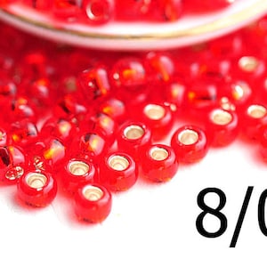 Contas de sementes vermelhas TOHO 8/0: rubi siam com revestimento prateado, 10g