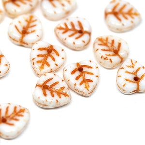 White Orange leaf beads, Heart shaped triangle leaf, White Czech glass small leaves petals 30pc 1406 image 3