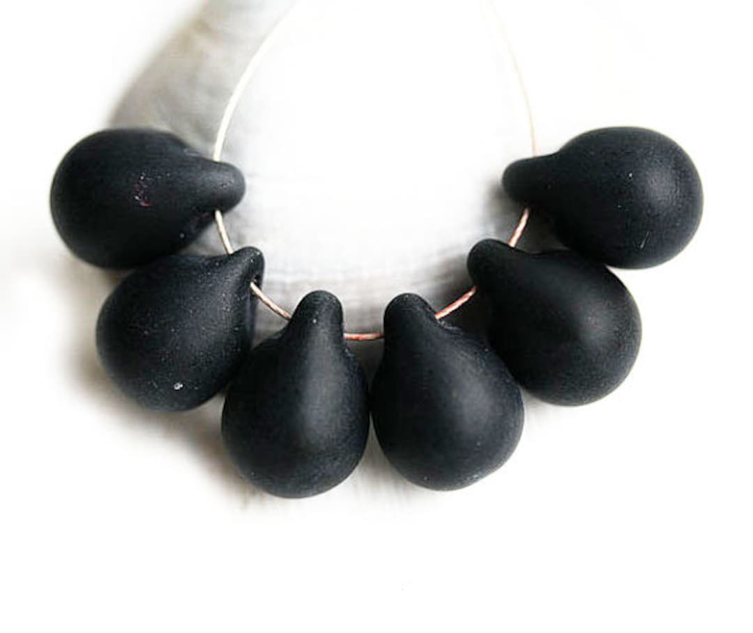 10x14mm Matte Jet Black Large Teardrops, Czech Glass 6pc - Etsy