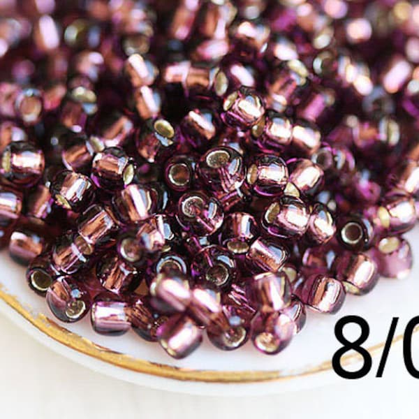 Purple TOHO Seed beads, size 8/0, Silver Lined Medium Amethyst, N 26B, purple glass beads - 10g - S928