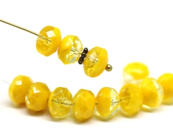 6x9mm Yellow Czech glass fire polished rondelle beads, Gemstone cut rondels, 12Pc - 5511