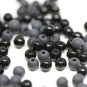 4mm Black glass beads mix Jet Black czech round druk spacers Matte Black ball beads - about 90pc - 1541