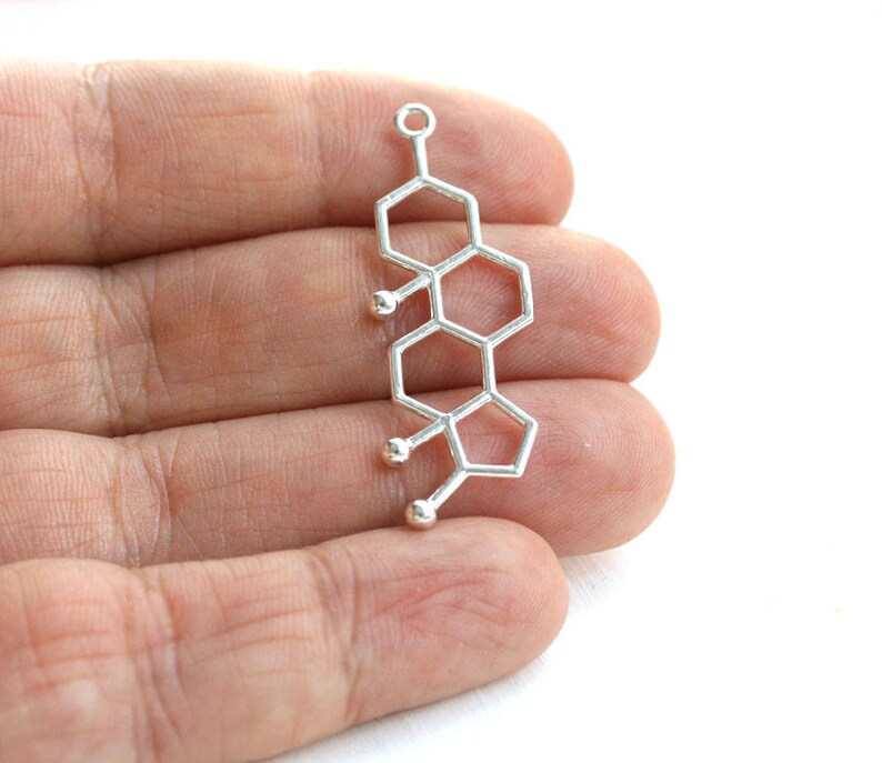 Silver 925 Molecule Male Sex Hormone Chemistry Science jewelry Silver Necklace pendant F597 1pc Sterling Silver Testosteron charm