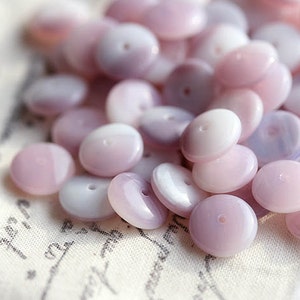 25pc Pink rondelle beads, Lilac Pink White czech glass spacers rondels, pressed beads 9mm 0089 image 1