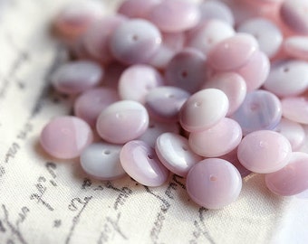 25pc Pink rondelle beads, Lilac Pink White czech glass spacers rondels, pressed beads - 9mm - 0089