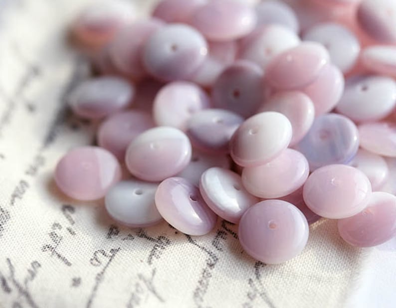 25pc Pink rondelle beads, Lilac Pink White czech glass spacers rondels, pressed beads 9mm 0089 image 1