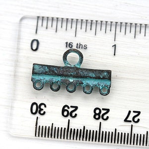 5 Stränge Verbinder, Verdigris Grün Patina Endleiste, patinierte Schmuckteile, griechisches Metallguss 2Stk F384 Bild 3