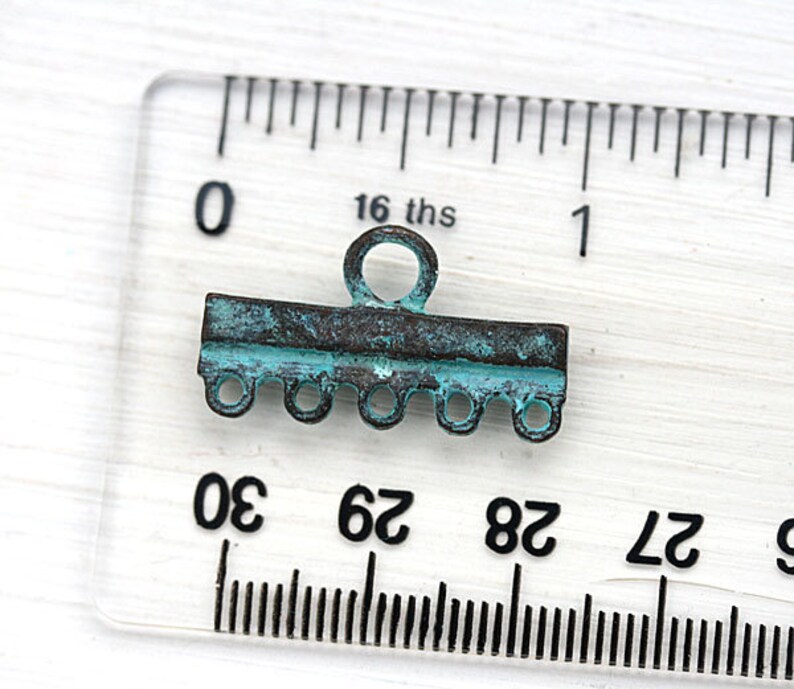 5 Strands connector, Verdigris Green Patina End bar, patinated Jewelry findings, greek metal casting 2Pc F384 image 3
