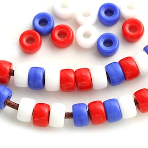 Mix di perline Pony da 6 mm in blu, rosso, bianco, perline in vetro ceco, foro da 2 mm, colori patriottici - 50 pezzi - 1495