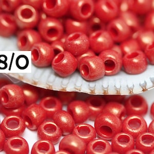 Toho Seed Beads 8/0: Hybrid Sueded Gold Opaque Pepper Red, 10 gram