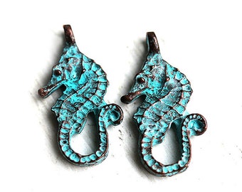 Seepferdchen Charms Verdigris Grün Patina Schmuck Charms Kupfer Seepferdchen Anhänger maritime Strand Charms - 24mm - F003