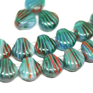 Czech Glass Shell Beads: Green, Blue, Red, 9mm (20pc)