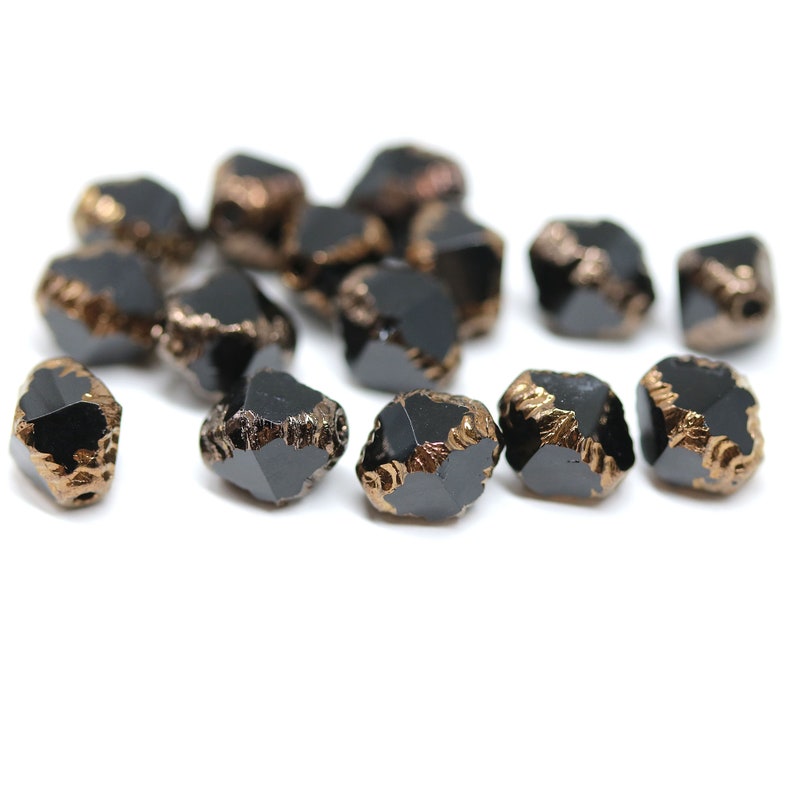 15pc Jet black bicone czech glass beads, Golden edge fire polished 8x6mm bicones 3277 image 2