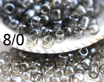 10g TOHO Grey Seed glass beads size 8/0, Transparent Lustered Smoke 120, round rocailles - S1055