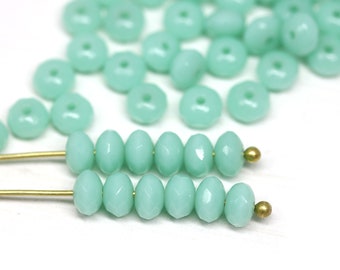 3x5mm Mint green rondelle beads, Sea green czech glass fire polished beads spacers rondels 50pc - 2896