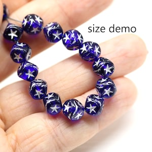 7mm Dark blue cube beads gold silver stars ornament czech glass cubes 20pc image 6