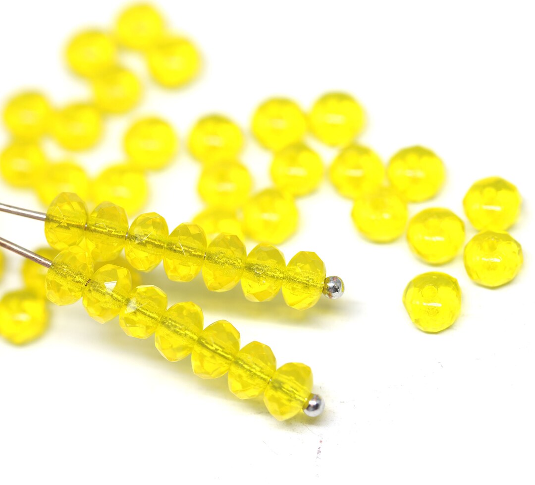 Transparent Yellow Czech Glass Beads Spacers Bright Yellow Etsy